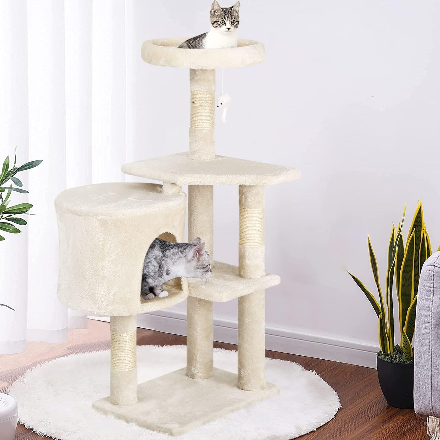 | 36" Cat Tree Tower | Beige | Sturdy Multi-Level Cat Tree | with Plush Condo, Cozy Perch, Sisal Scratching Posts, Hanging Toy and Stable Frame | Easy Assembly | for Kittens & Adult Cats