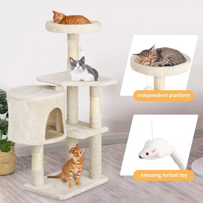 | 36" Cat Tree Tower | Beige | Sturdy Multi-Level Cat Tree | with Plush Condo, Cozy Perch, Sisal Scratching Posts, Hanging Toy and Stable Frame | Easy Assembly | for Kittens & Adult Cats