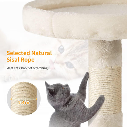 | 36" Cat Tree Tower | Beige | Sturdy Multi-Level Cat Tree | with Plush Condo, Cozy Perch, Sisal Scratching Posts, Hanging Toy and Stable Frame | Easy Assembly | for Kittens & Adult Cats