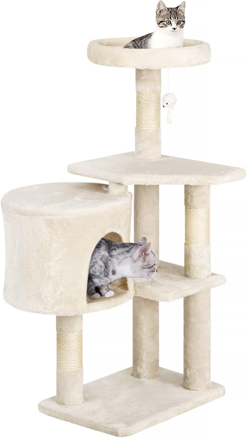 | 36" Cat Tree Tower | Beige | Sturdy Multi-Level Cat Tree | with Plush Condo, Cozy Perch, Sisal Scratching Posts, Hanging Toy and Stable Frame | Easy Assembly | for Kittens & Adult Cats