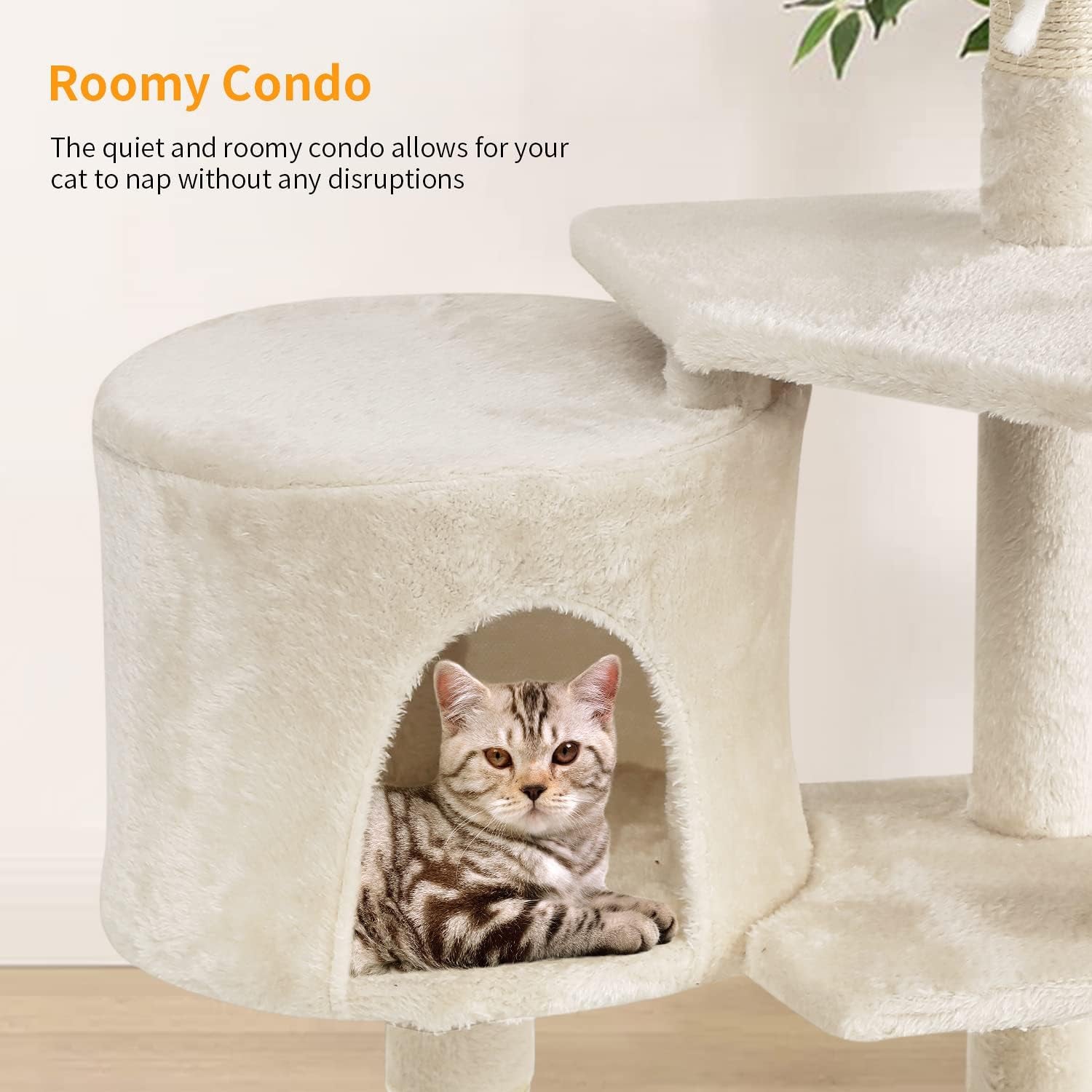 | 36" Cat Tree Tower | Beige | Sturdy Multi-Level Cat Tree | with Plush Condo, Cozy Perch, Sisal Scratching Posts, Hanging Toy and Stable Frame | Easy Assembly | for Kittens & Adult Cats